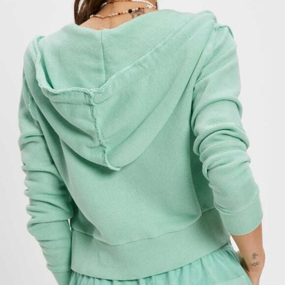 American Eagle AE Sun Set Zip Up Hoodie Green Cropped Feels Seriously Lived In - Picture 14 of 15